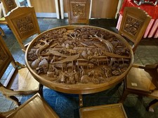 Large Hand Carved Solid Teak Thai Dining Table & 6 Chairs – Statement Set