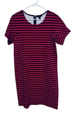 J.Crew Striped Shift Dress Women’s Medium Red Navy Cotton Stretch Shirt Sleeve