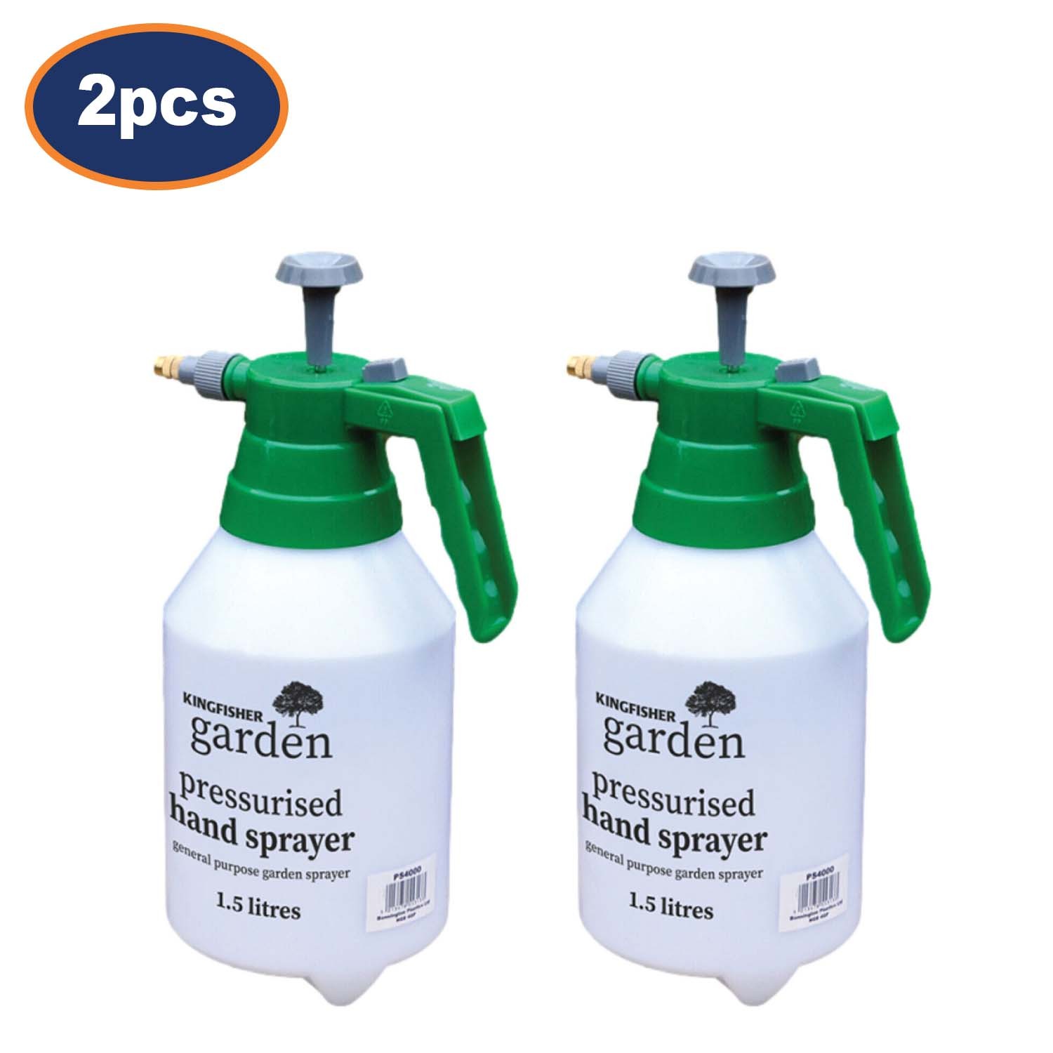 Set of 2 Kingfisher Sturdy Handheld Pump Pressure Garden Sprayers Equipment 1.5L