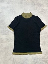 Auth CHANEL Vintage Black & Gold Metallic Trim Cashmere Blend Knit Top Size 38