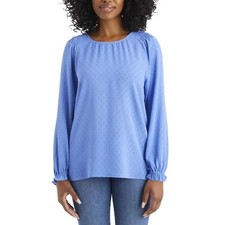 Jessica Simpson Women's Blouse Textured Top Long Sleeves Pullover Blue L