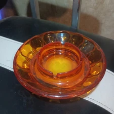 Vintage Heavy Amber Glass Ashtray 70s Cigar
