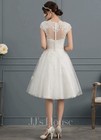 JJ's House Ivory A-line V-Neck Knee-Length Tulle Lace Wedding Dress Size 4 — photo 5