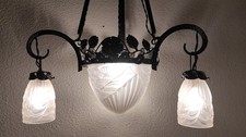 Kronleuchter Charles Schneider 1920 antik schwarz Art Deco Jugendstil Glas Lampe