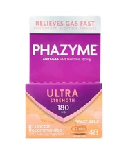 Phazyme Anti-Gas Simethicone, Ultra Strength, 180 mg, 48 Fast Gels - Exp 06/2026