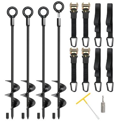 Ground Anchors, 4 Pack 18'' RV Awning Tie Down Kit, Shed Anchor 4PCS, black 