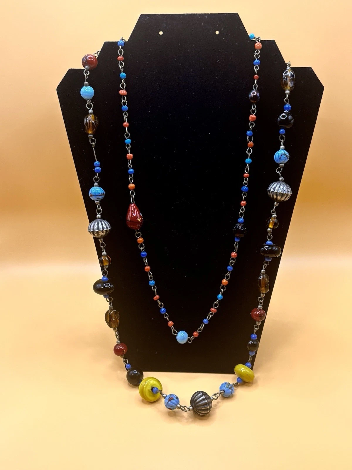 Czech Style Art Glass Necklace Double Strand Boho Lampwork Beaded Blue Yellow
Opens in a new window
