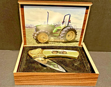 Vintage John Deere Folding Lock Pocket Knife Stainless Steel Blade Wood Box