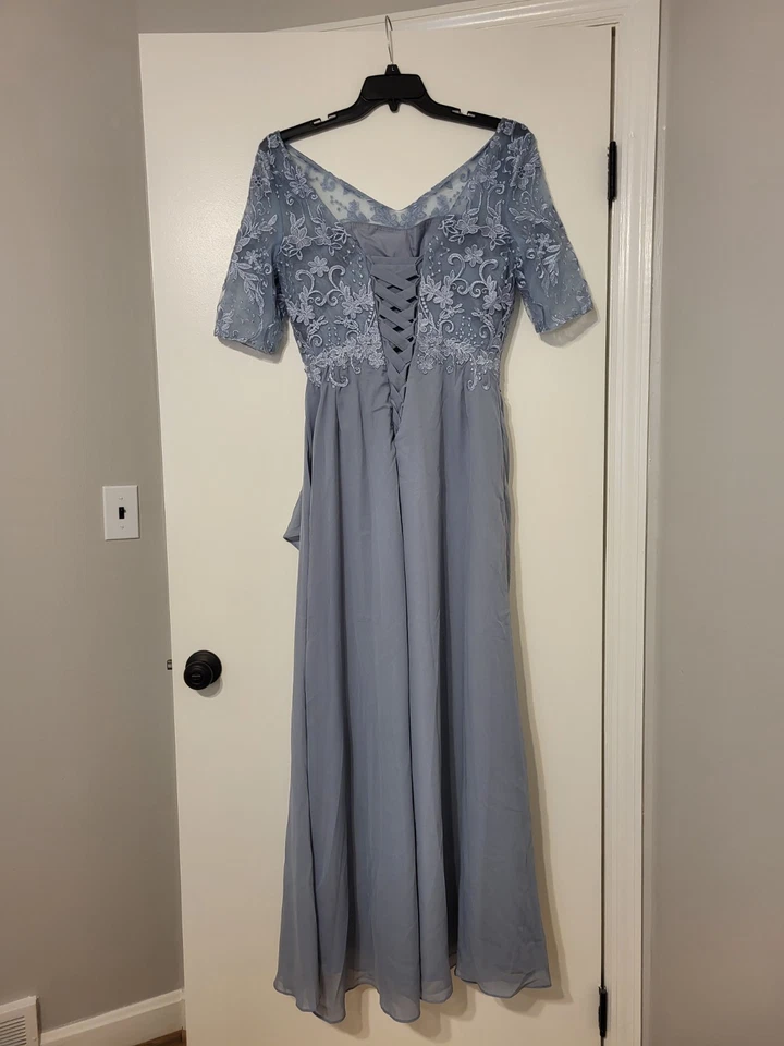 Dusty Blue Formal Dress size 12 Wedding Long Lace Princess A-Line Corset NEW - Image 2 of 4