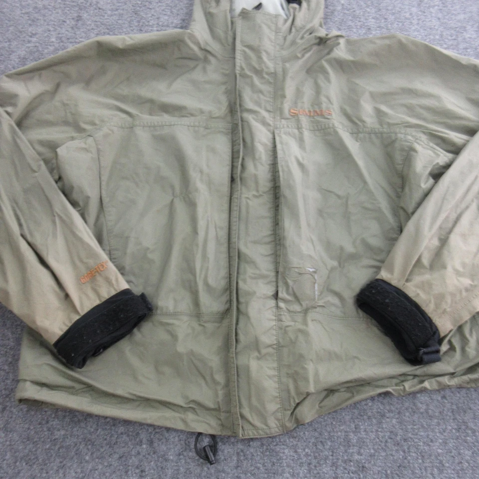 Simms Jacket Men Medium Green Gore-Tex Hood Fishing Rain Shell Waterproof Wading - Image 2 of 4