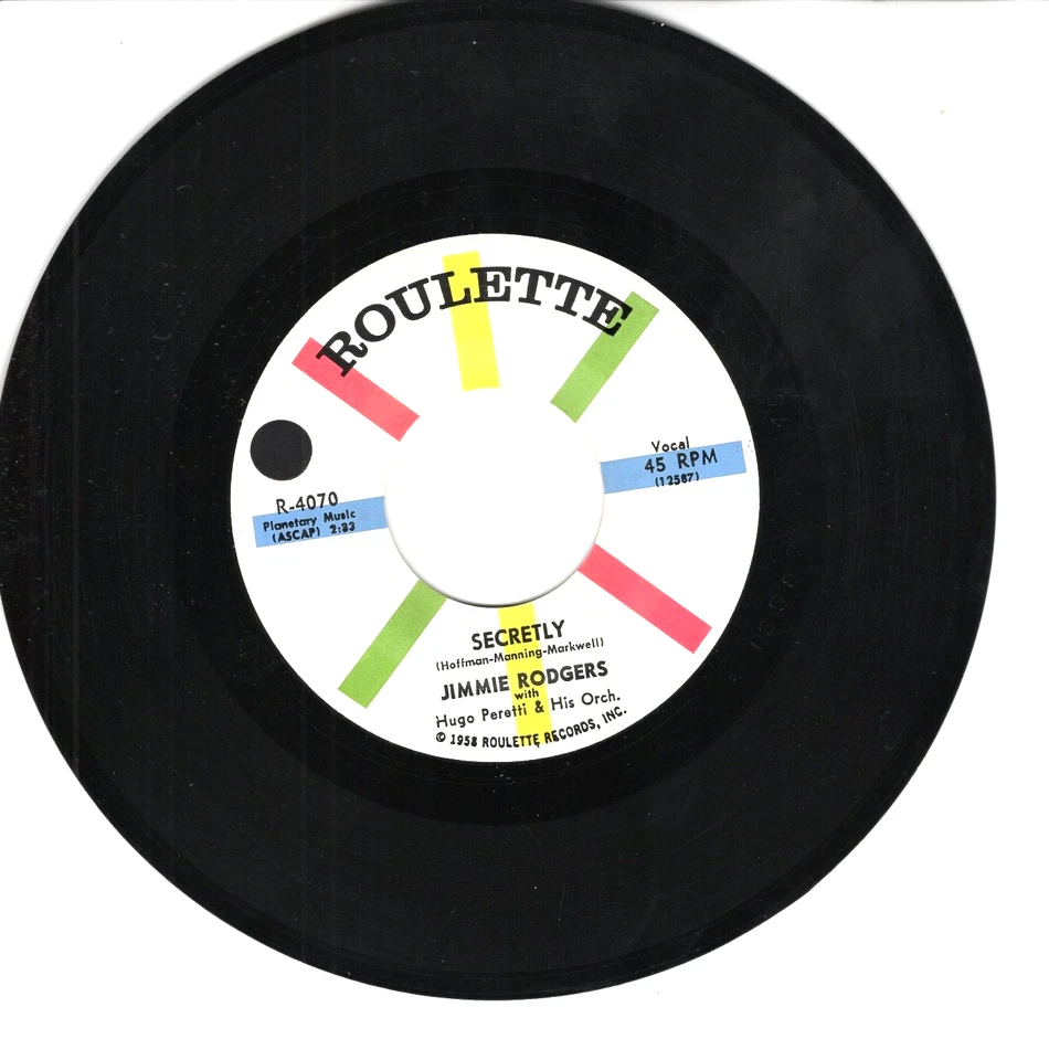 JIMMIE RODGERS: SECRETLY / MAKE ME A MIRICLE .. W/PIC .. 45 RPM 8285 - Image 2 of 3