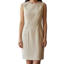 CACHE Cream With O'Rings Corset Style Bodycon Dress Open Back EUC Size 6