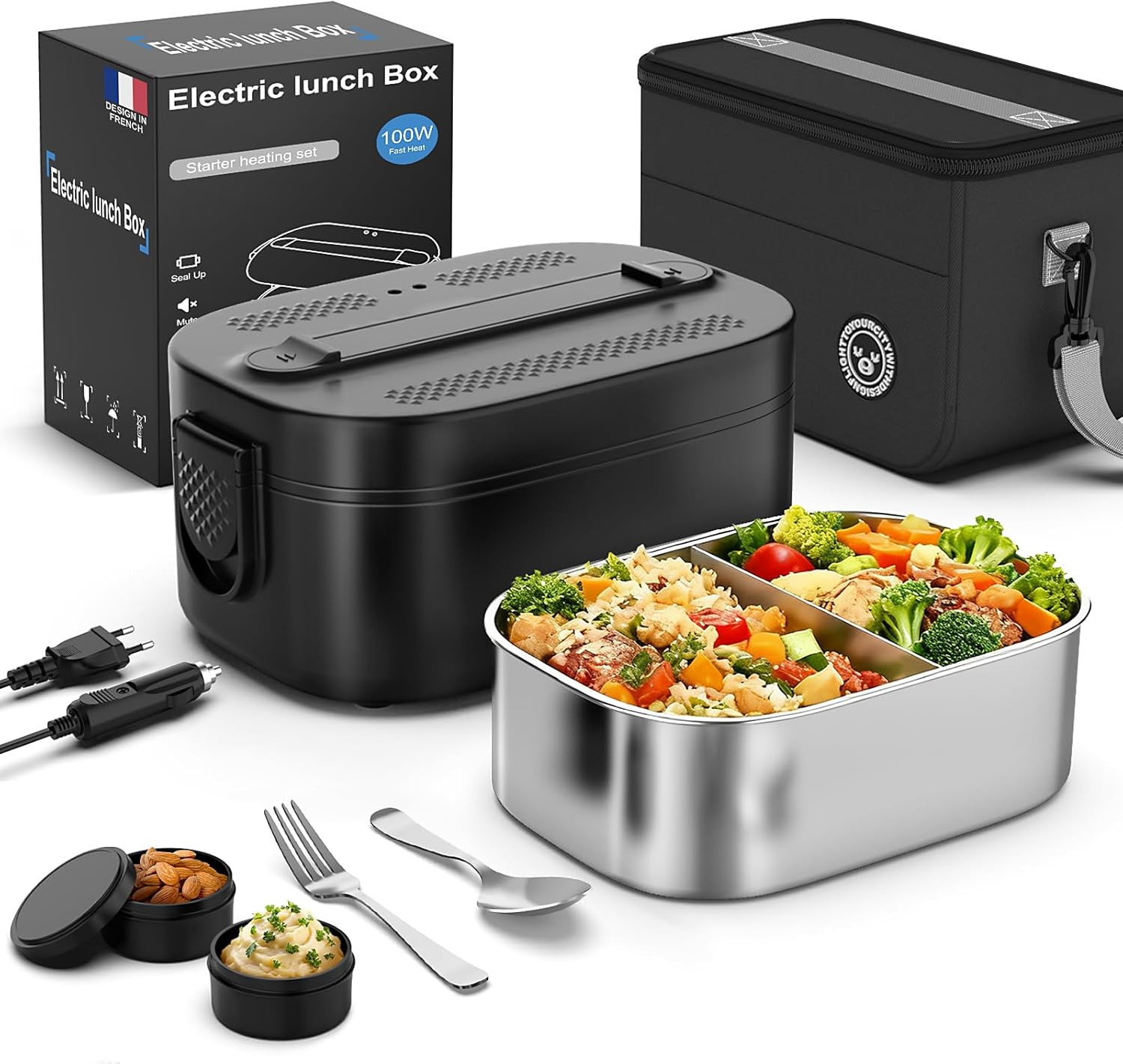 Gamelle Chauffante Inox 100W, Lunch Box Électrique Haute Performance 1,5L