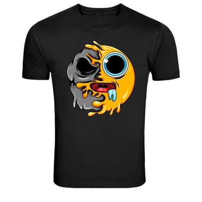 Half Skull Drooling Emoji Melt Face Cartoon Graphic T-Shirt