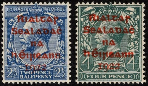 IRELAND 1922 KGV PROVISIONAL GOVT RED OVERPRINT 2½D AND 4D