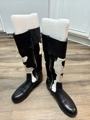 VTG Ralph Lauren Calf Hair Riding Boots Leather Spotted Pony Hair Equestrian 8.5