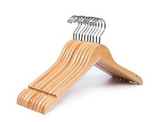 Smooth Finish Solid Wood Shirt Dress Hangers 10 Pack, Sturdy Wooden Natural