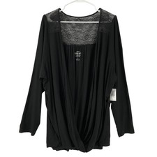 Torrid Super Soft Knits Black Lace Trim Draped Front Long Sleeve Top Size 4X/26