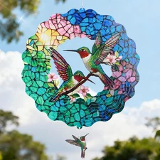 Elegant Hummingbird Wind Spinner - Decorative Outdoor Hanging Sculpture