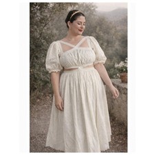 NWT DOEN Ravenna Dress 2XL Salt Cream Organic Cotton Eyelet Cottagecore Peasant