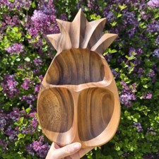 Pineapple Hand Carved Wooden Monkey Pod Tray Island Woods Hawaii 7.25x12.25 Gift