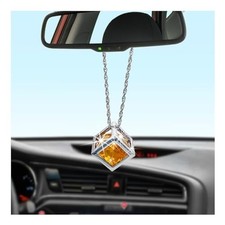 Bling Diamond Cube Car Rear View Mirror Charms, Crystal Sun Catcher Yellow