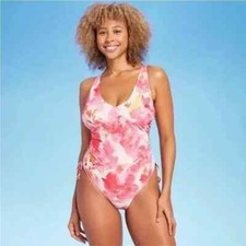 Women's Plunge Side-Tie One Piece Swimsuit - Shade Shore Pink Floral XL 16