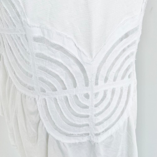 Desigual by C Lacroix T-Shirt Womens S White Stripe Swirl Semi Sheer Cap Sleeve - Picture 7 of 15