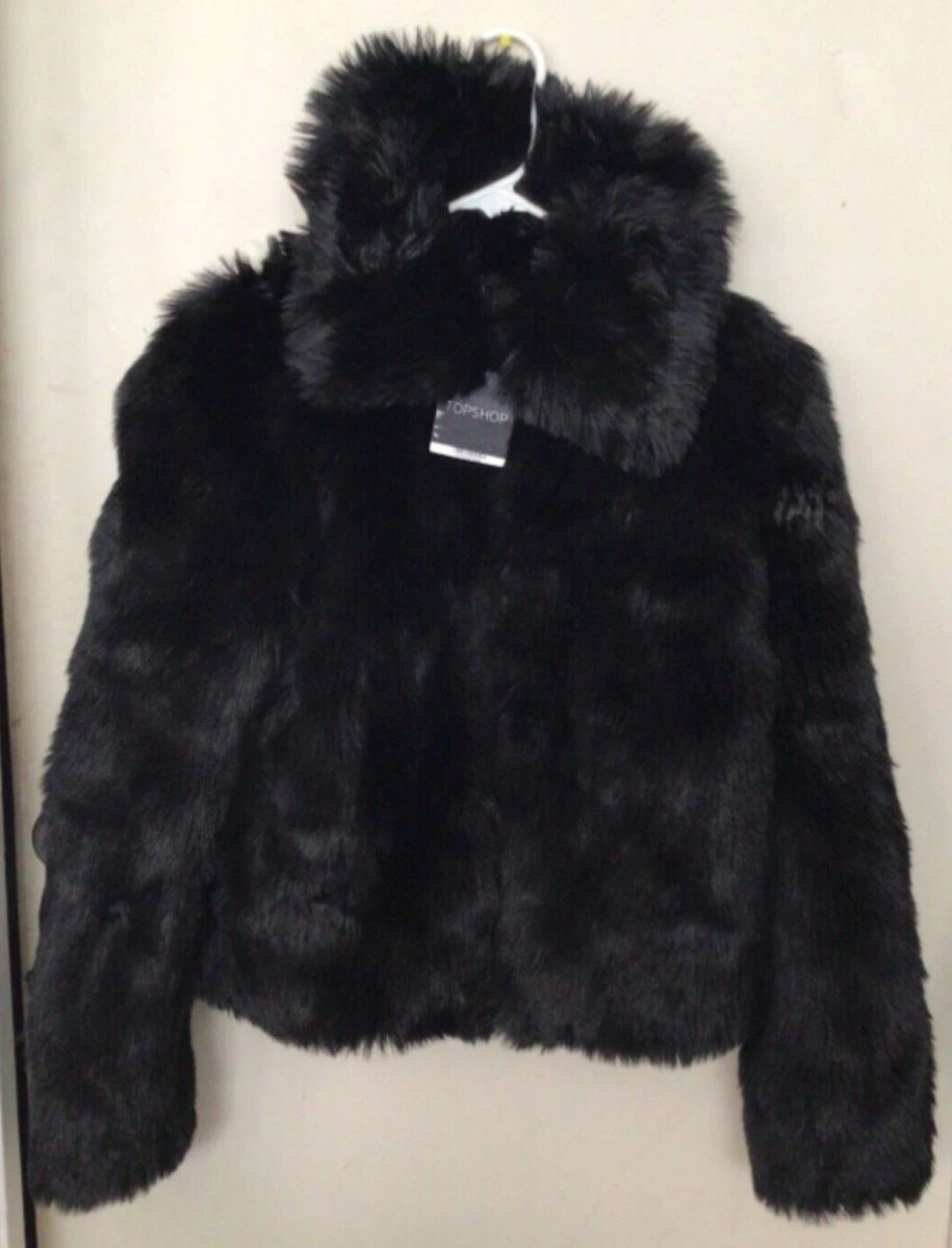 Topshop black faux fur coat top