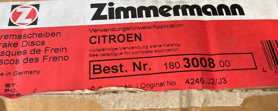 2x Zimmermann Bremsscheiben 180.3008.00 Citroen Fiat Lancia Peugeot Foto 2 de 4