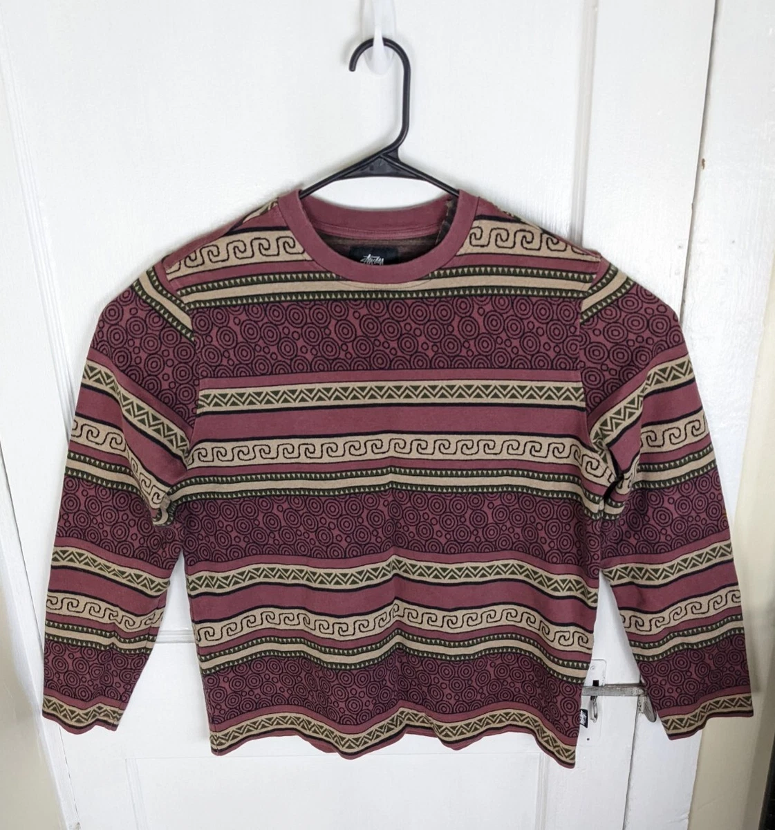Vintage Y2K Stussy Aztec Pattern Maroon Sweatshirt Men S All Over