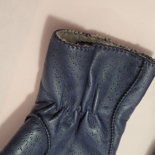 Grandoe Blueish Leather Gloves Cashmere Lambswool Women's Size M - Picture 8 of 12