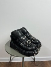 Chunky Black Platform Boots Gothic Cyber Punk Industrial Style Metal Accents