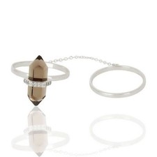 Double Finger Ring 92.5 Sterling Silver Smoky Gemstone Jewelry