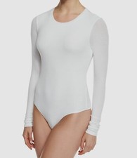  196 ATM Women's White Stretch Ribbed V Neck Long Sleeves Bodysuit Size Large