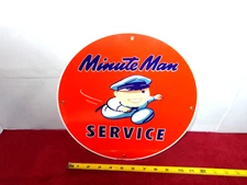 VINTAGE UNION 76 MINUTE MAN SERVICE 11 3/4” PORCELAIN METAL GASOLINE & OIL SIGN!
