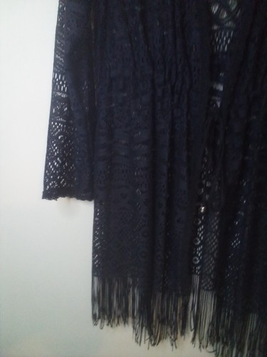 Dotti Cardigan Sweater Women S Long Sleeve Fringe Lace Open Tie Front Black - Picture 5 of 16
