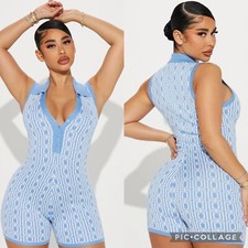 Fashion Nova Sexy Blue & White Feeling Something New Sweater Romper Final Sale