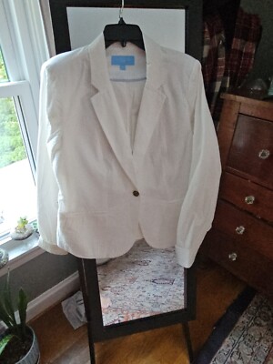 Draper James RSVP Single Button Seersucker Texture Cotton White Blazer  Women XL