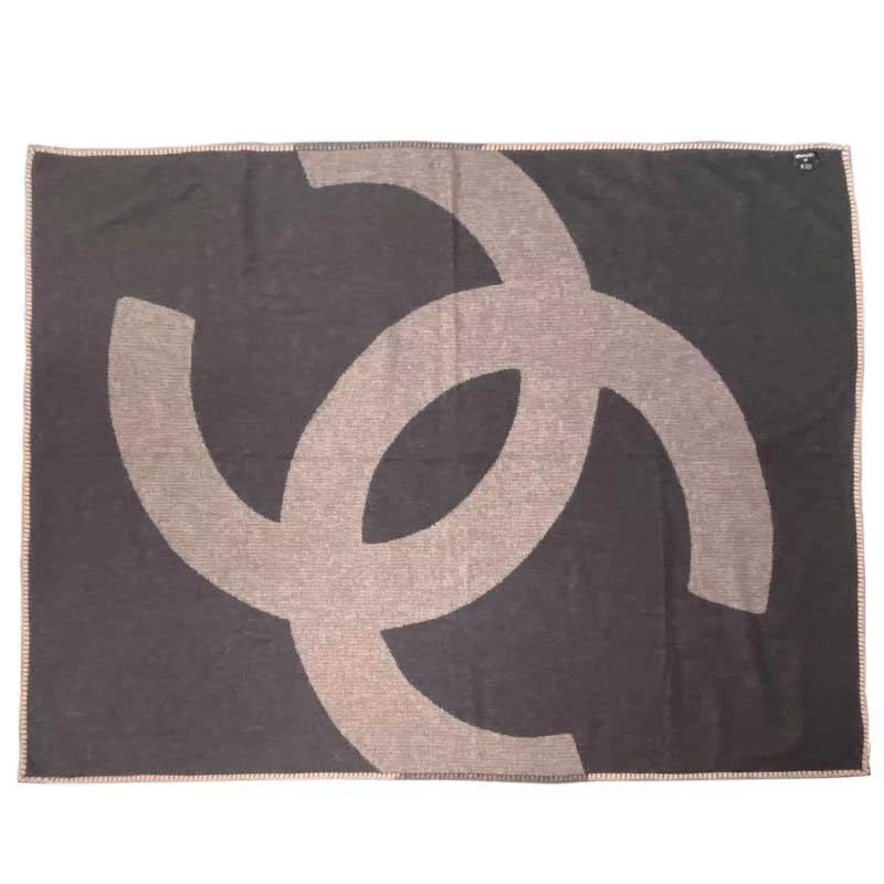 Chanel Black/Grey Merino Wool & Cashmere CC Throw Blanket