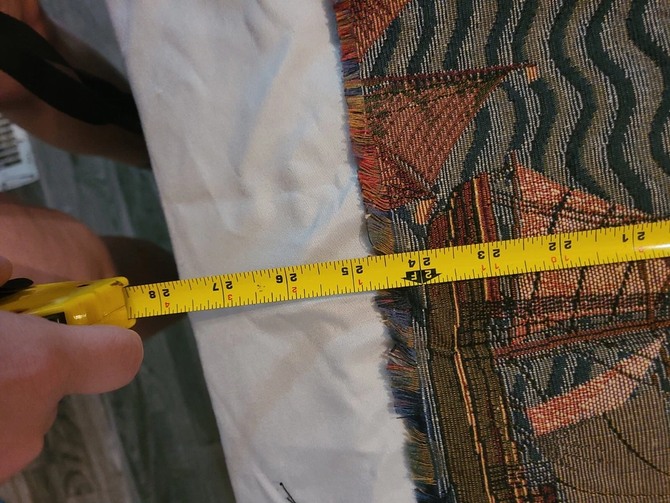 Vntg 挂毯材料织物 - 帆船图案 - 24 英寸 x 23 — 第 3/4 张图片