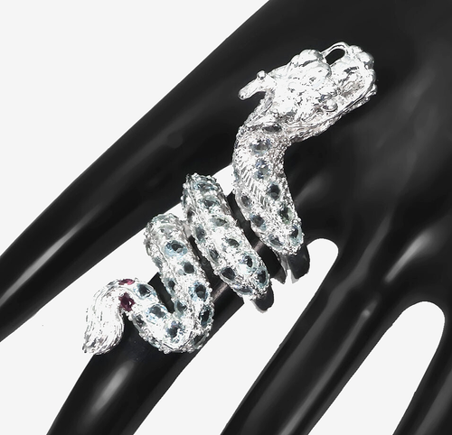 TOLLER RING AQUAMARIN & RHODOLITH GRANAT DRACHE 925 STERLINGSILBER GR. 7 - Bild 1 von 3