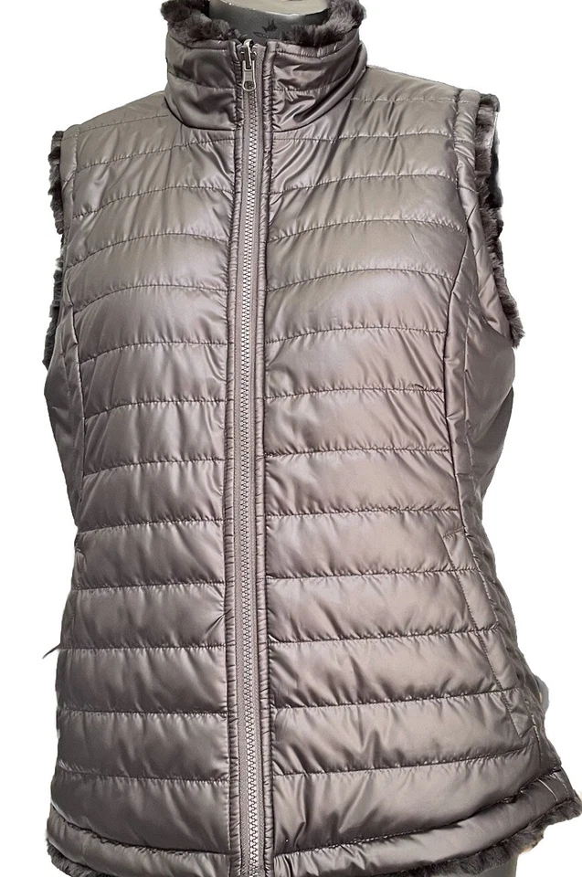 Chaleco Nicole Miller Mujer L Negro Años 90 Y2K Puffer/Piel Sintética Reversible Cremallera Completa Foto 4 de 4