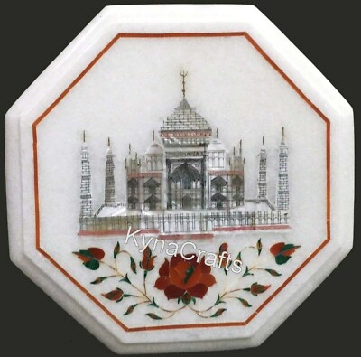 #ad White Marble Coffee Table Top Taj Mahal Pattern Inlay Work Patio Side Table Top $180.50