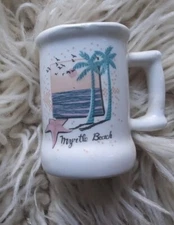 M Ware Mini Coffee Mug Myrtle Beach SC Logo Souvenir 1980's Toothpick Holder