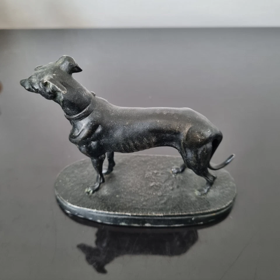 Sculpture Chien en Régule Lévrier Ancien Greyhound Old Dog Statue - Photo 4/4