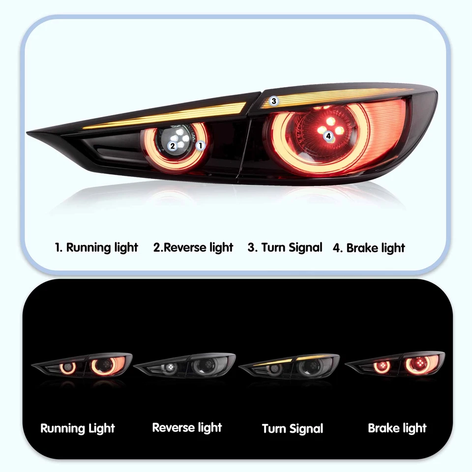 Pair VLAND FULL LED Tail Lights For Mazda 3 2014-2018 w/Sequential Rear Lamps - image 2 of 4