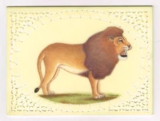 Indian Miniature Painting Of Lion Handmade Wildlife Nature Art On Plate 4x3 Inch