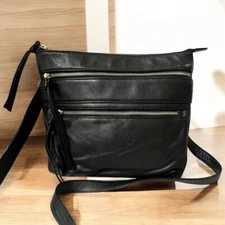 ili New York Black Genuine Leather RFID Crossbody Travel Everyday Purse