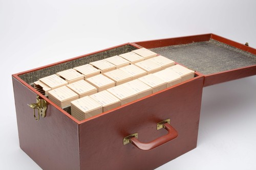 16x12x10" slide tray storage box w/leatherette wrap (Brown) w/16 Ansco 40 trays - 第 2/6 張圖片